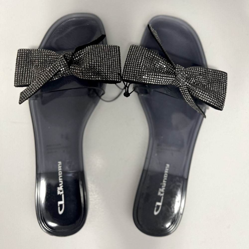 Women’s Rhinestone Bow Black Slides by Chinese Laundry